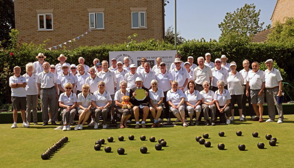 Members of the Eaton Socon Bowls Club celebrating 100 years
